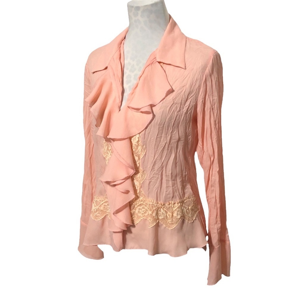 Vintage 90s Allison Taylor Crinkle Ruffled Blouse - Picture 2 of 12
